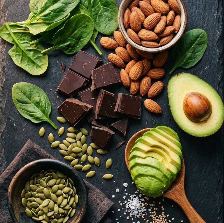 magnesium rich foods dark chocolate almonds spinach