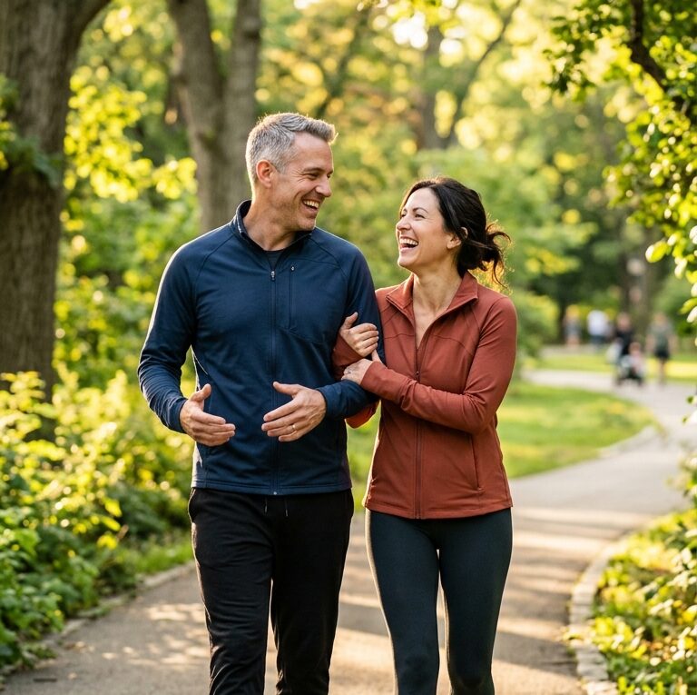 healthy couple in their 40s outdoors vitality