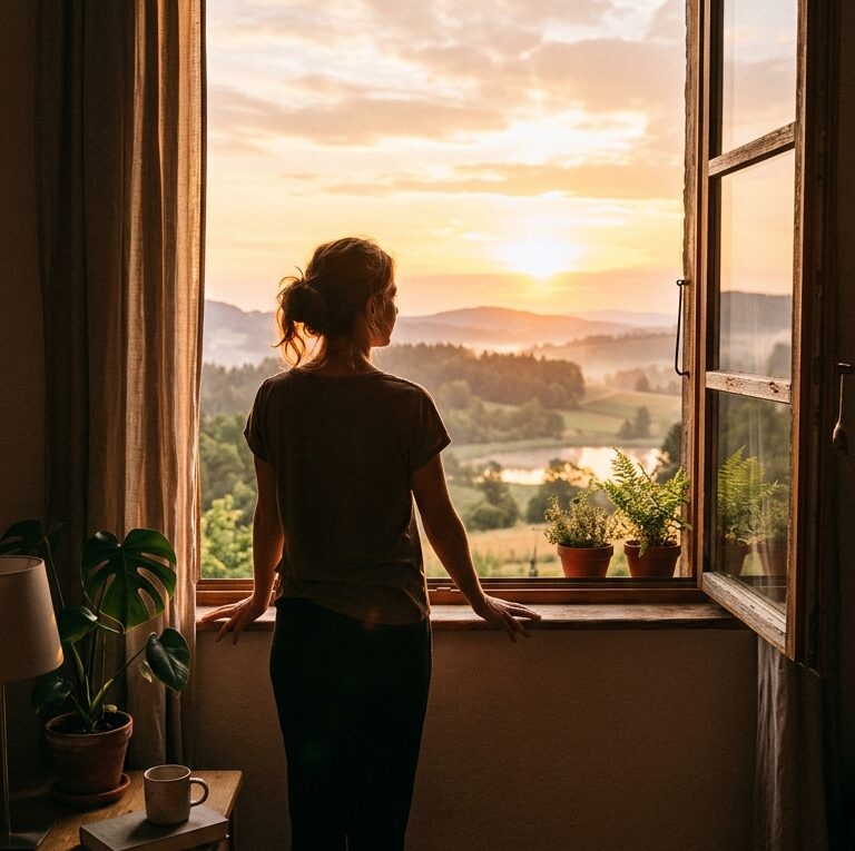 person at window morning light circadian rhythm reset
