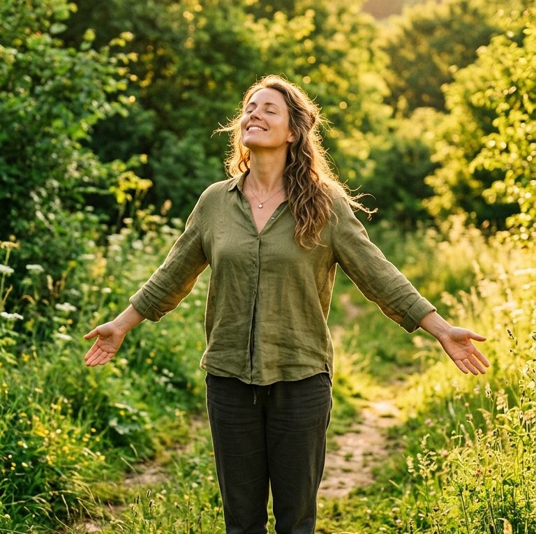 woman getting sunlight for vitamin D outdoors